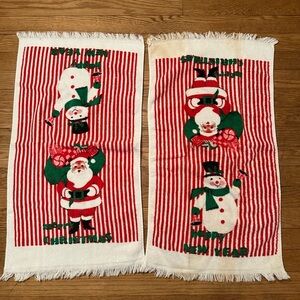 Set of Two Vintage Christmas Santa and New Year’s Snowman hand towels